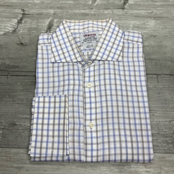T.M.Lewin | Shirts | Tm Lewin White W Grey Blue Plaid French Cuff Dress ...